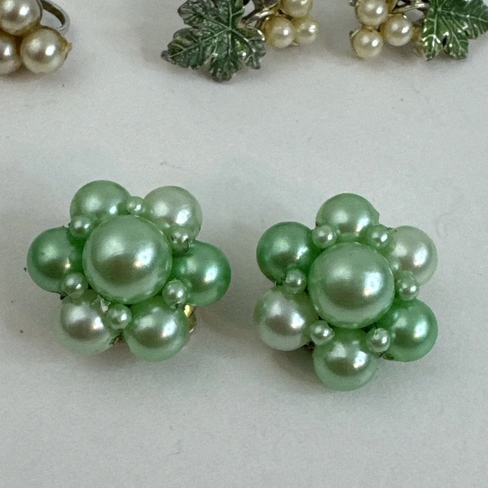Vintage Silvertoned Grapevine Earrings With Faux Pearl Grapes Lot Of 3